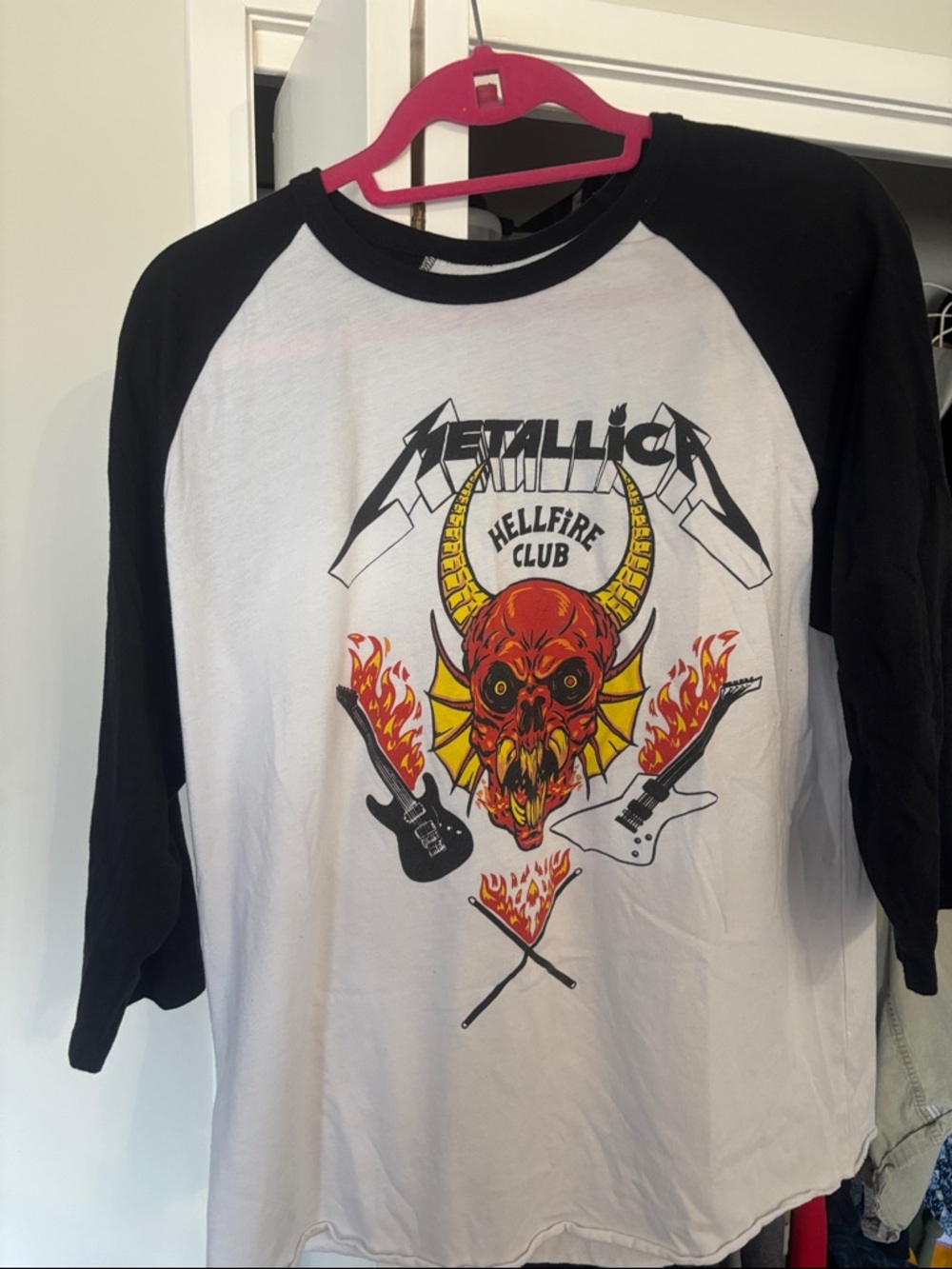 Metallica Hellfire Club Stranger Things Cross over Long Sleeve Tee - White/Black